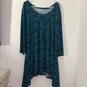 Woman Within Plus Size‎ 3X Teal Paisley Sharkbite Hem Flowy 3/4 sleeve Tunic Top